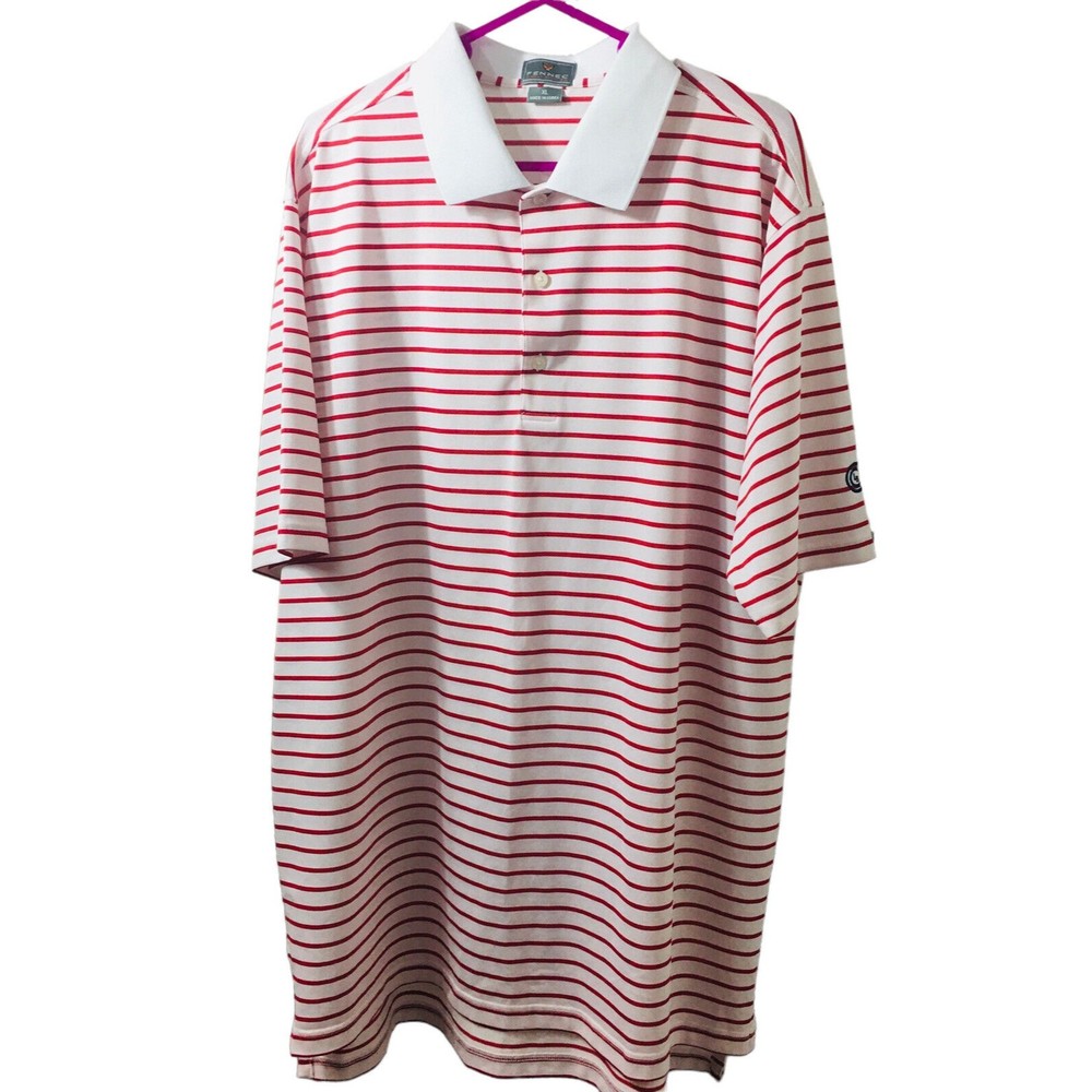 Fennec Golf Polo Shirt Men Sz XL White/Red Stripe Golfer Golfing Outdoor Casual